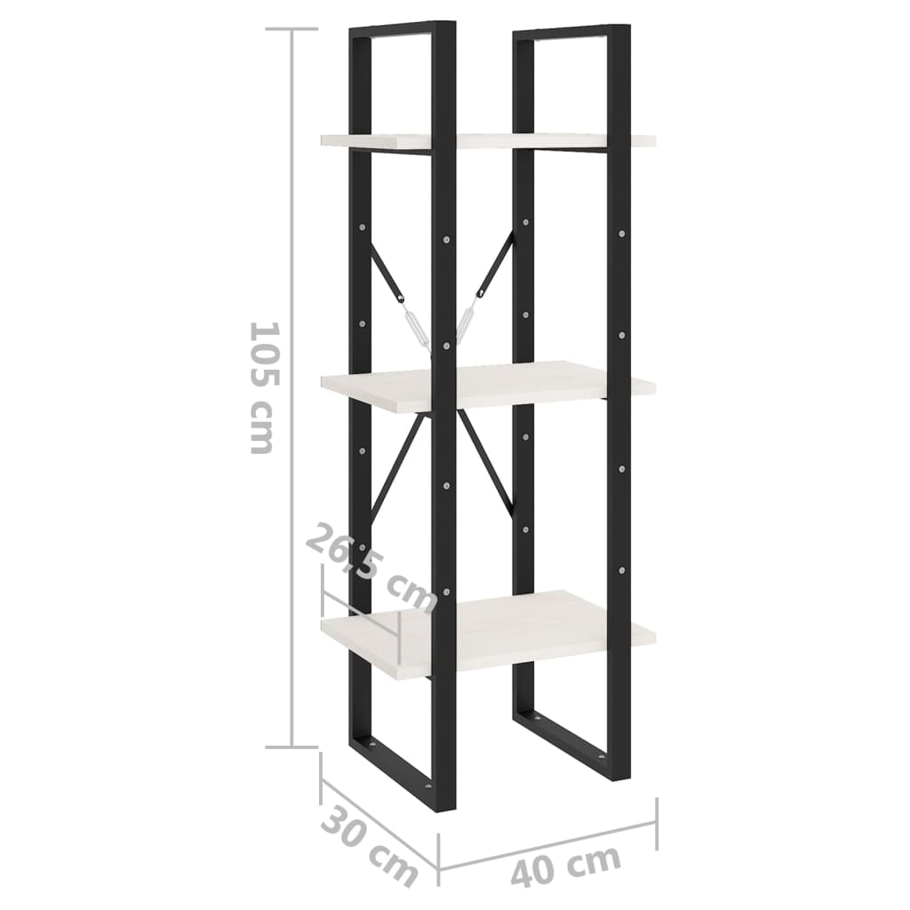 Bücherregal 3 Fächer Weiß 40x30x105 cm Massivholz Kiefer - Pazzar.ch