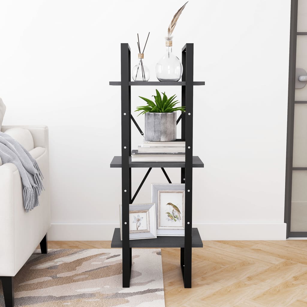Bücherregal 3 Fächer Grau 40x30x105 cm Massivholz Kiefer - Pazzar.ch