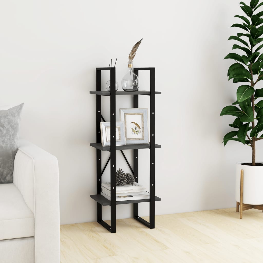 Bücherregal 3 Fächer Grau 40x30x105 cm Massivholz Kiefer - Pazzar.ch