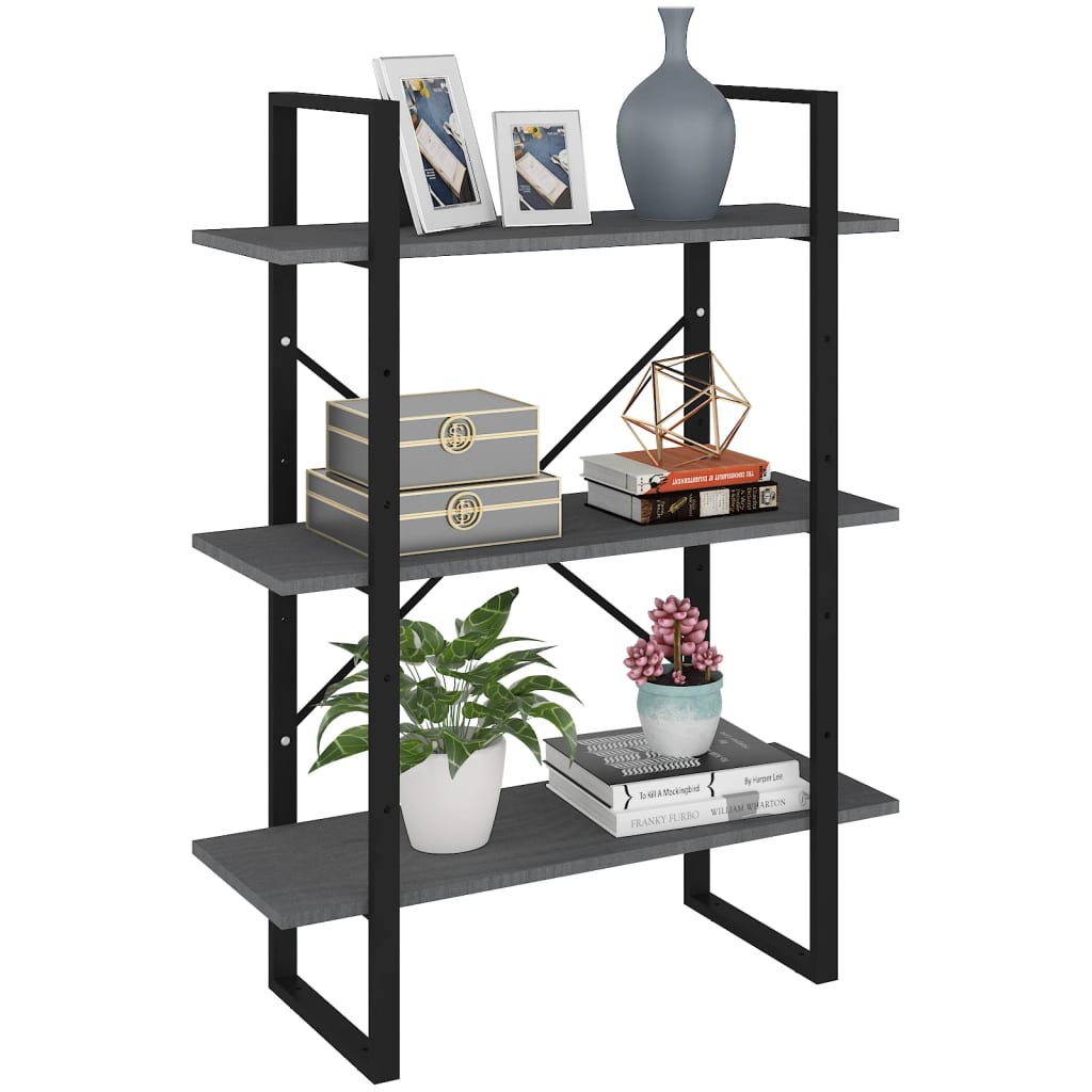 Bücherregal 3 Fächer Grau 80x30x105 cm Massivholz Kiefer - Pazzar.ch