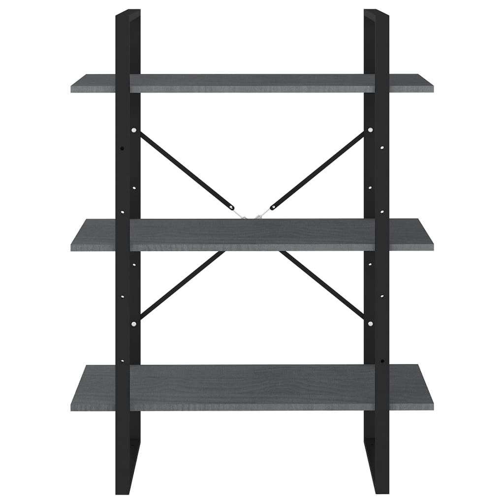 Bücherregal 3 Fächer Grau 80x30x105 cm Massivholz Kiefer - Pazzar.ch