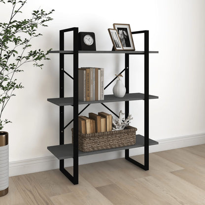 Bücherregal 3 Fächer Grau 80x30x105 cm Massivholz Kiefer - Pazzar.ch