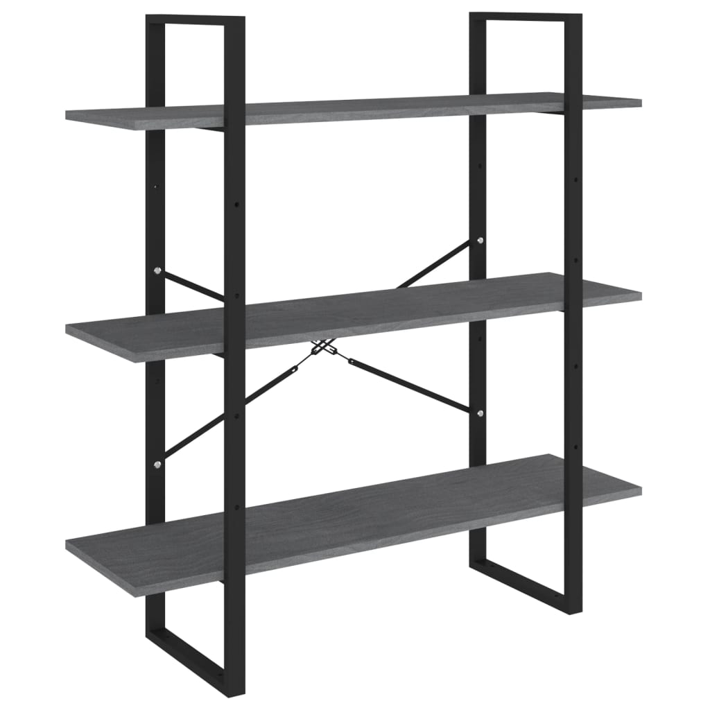 Bücherregal 3 Fächer Grau 100x30x105 cm Massivholz Kiefer - Pazzar.ch