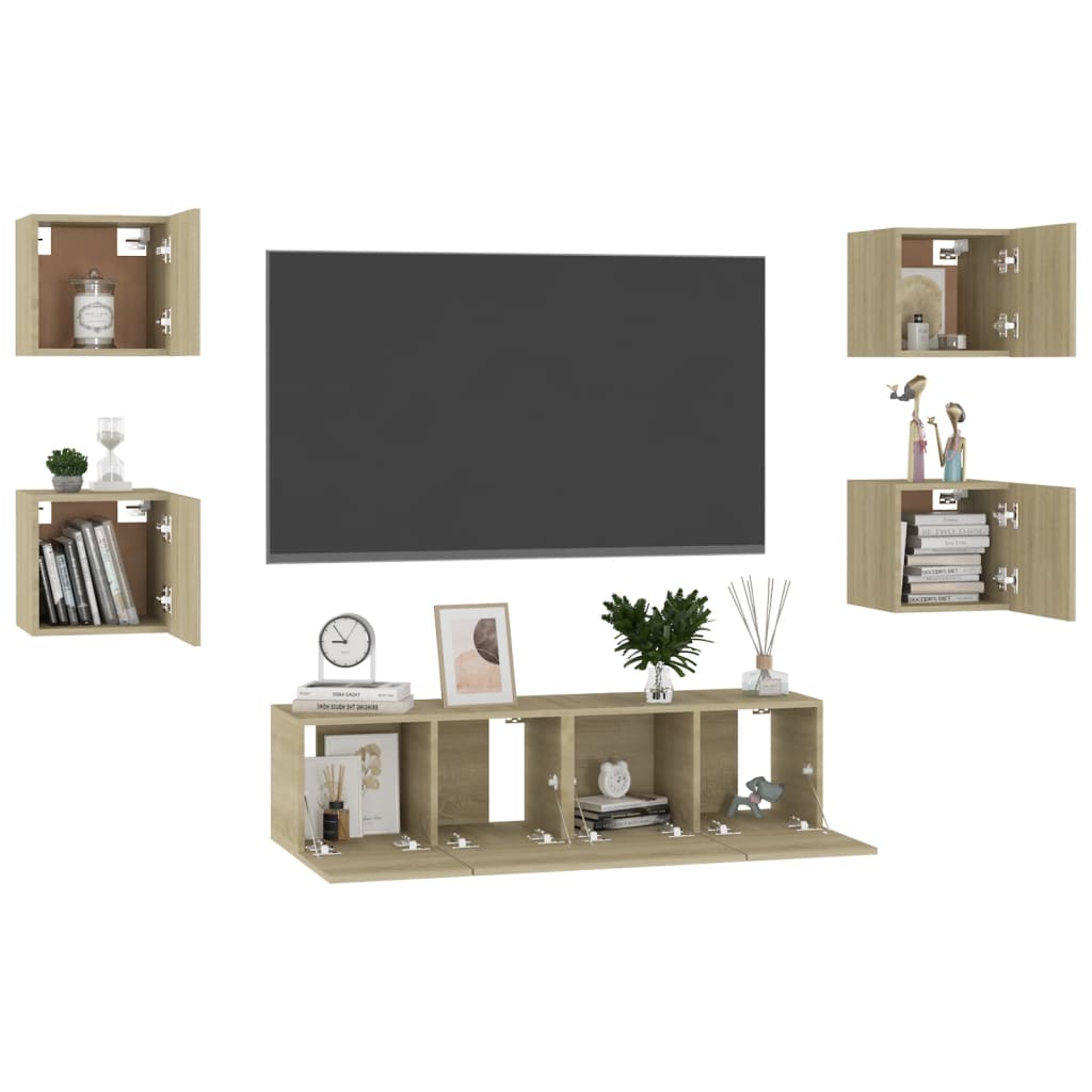 6-tlg. TV-Schrank-Set Sonoma-Eiche Holzwerkstoff - Pazzar.ch
