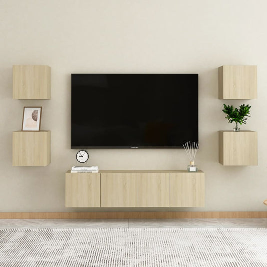 6-tlg. TV-Schrank-Set Sonoma-Eiche Holzwerkstoff - Pazzar.ch