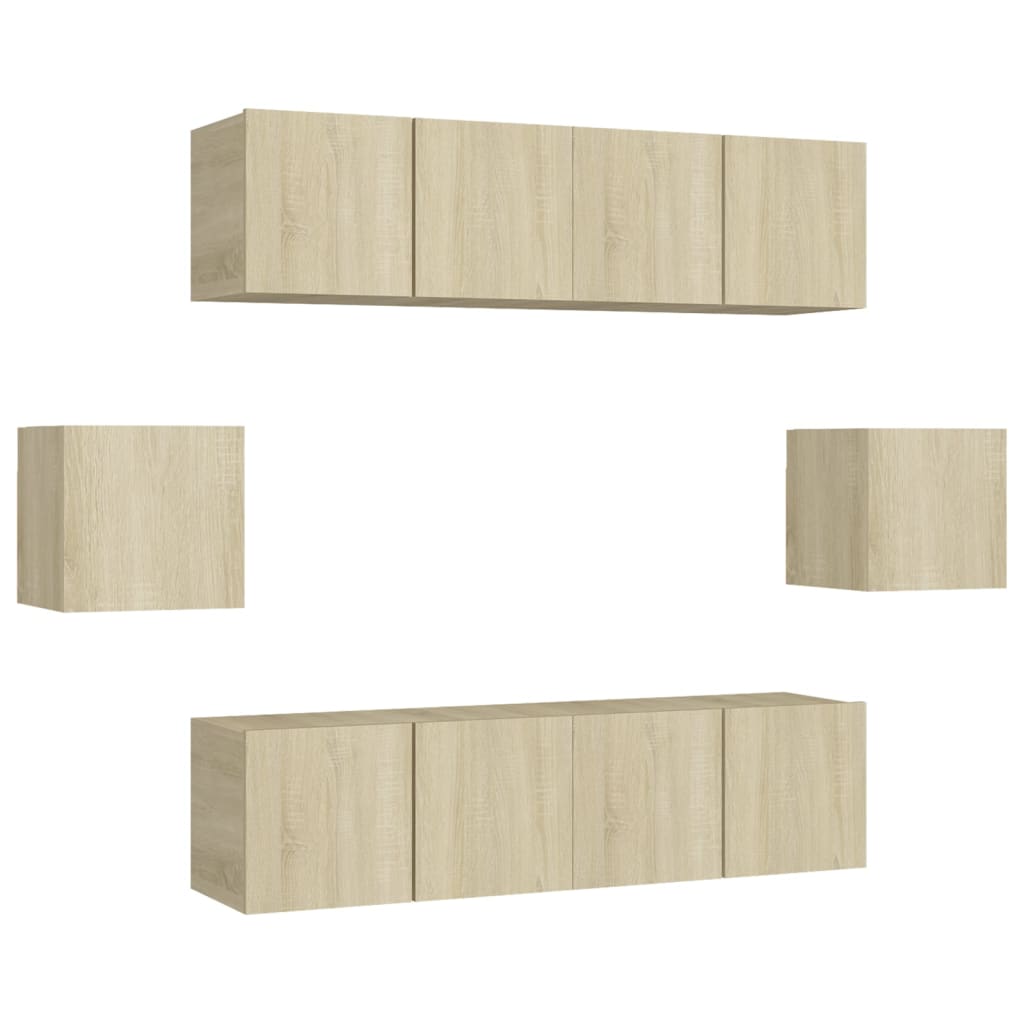 6-tlg. TV-Schrank-Set Sonoma-Eiche Holzwerkstoff - Pazzar.ch