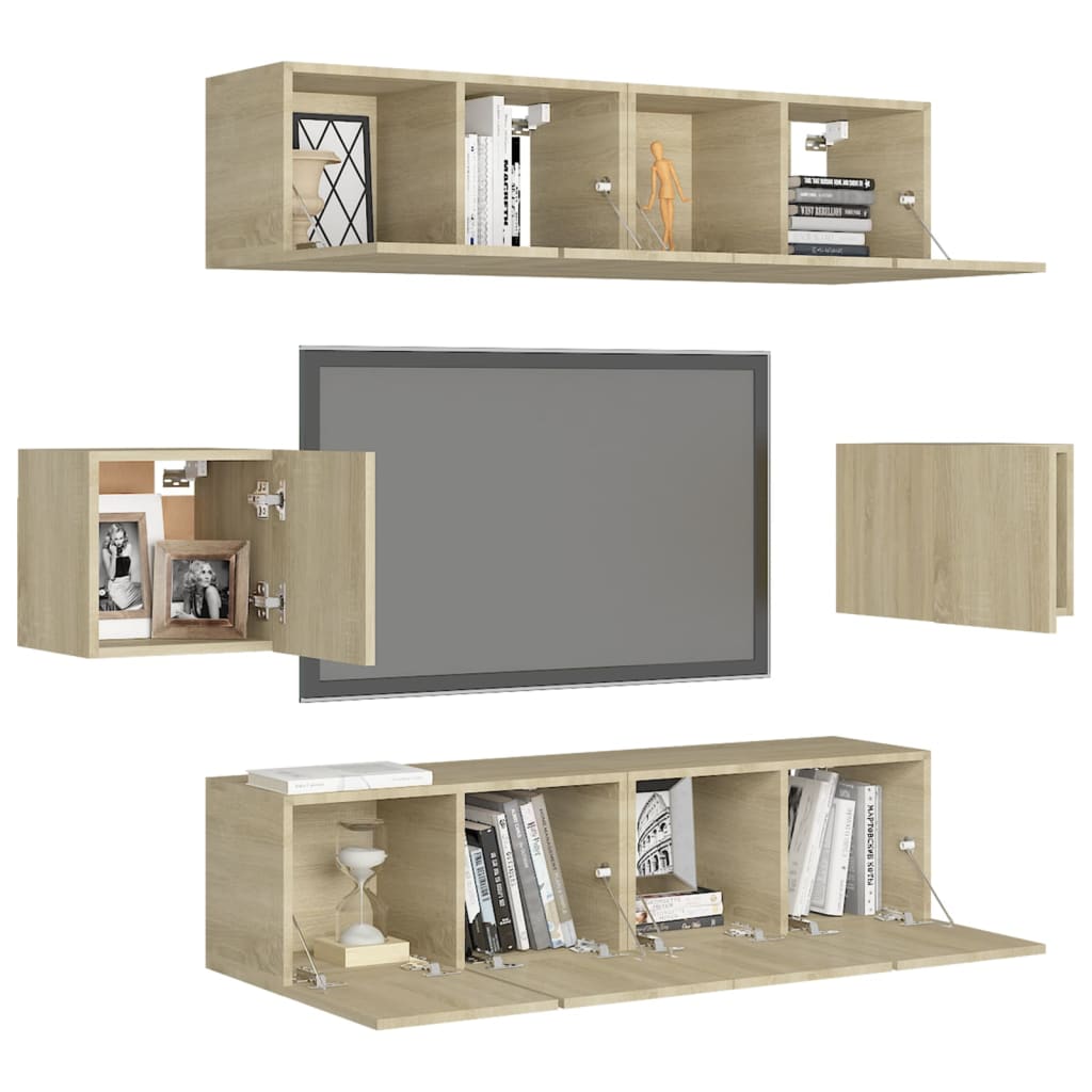 6-tlg. TV-Schrank-Set Sonoma-Eiche Holzwerkstoff - Pazzar.ch
