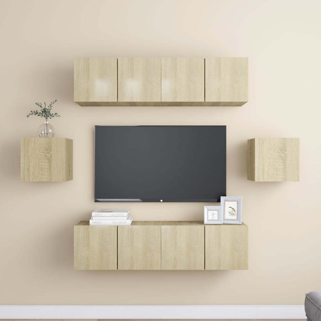6-tlg. TV-Schrank-Set Sonoma-Eiche Holzwerkstoff - Pazzar.ch