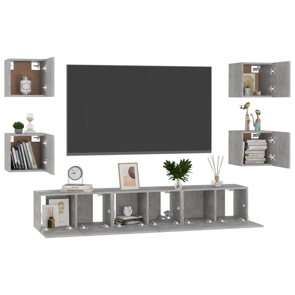 7-tlg. TV-Schrank-Set Betongrau Holzwerkstoff - Pazzar.ch