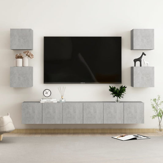 7-tlg. TV-Schrank-Set Betongrau Holzwerkstoff - Pazzar.ch