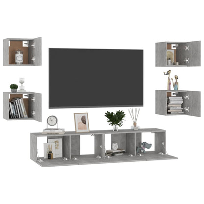 6-tlg. TV-Schrank-Set Betongrau Holzwerkstoff - Pazzar.ch