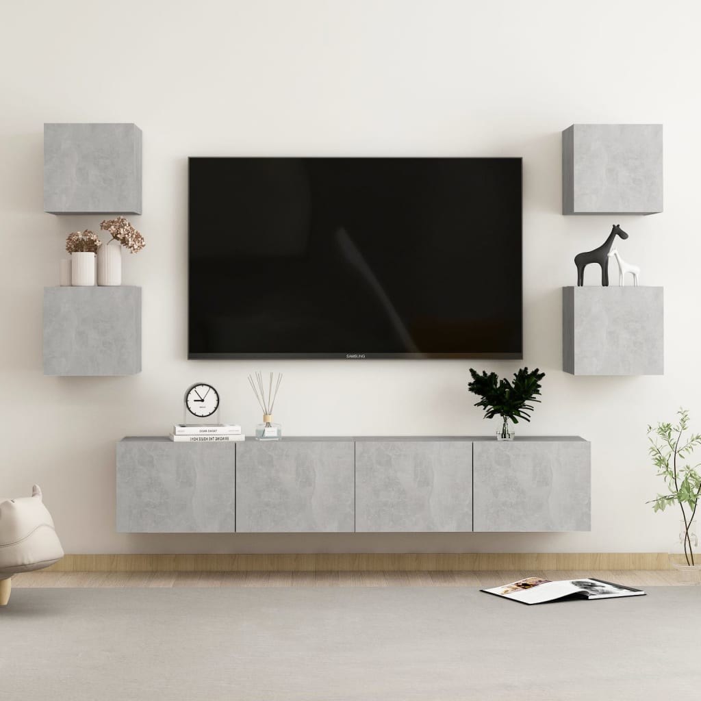 6-tlg. TV-Schrank-Set Betongrau Holzwerkstoff - Pazzar.ch