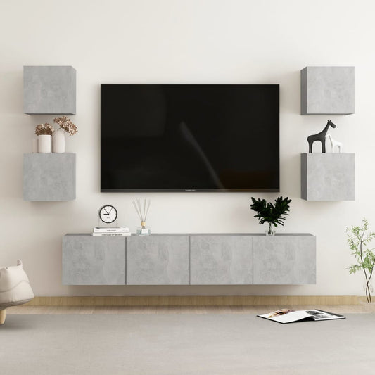 6-tlg. TV-Schrank-Set Betongrau Holzwerkstoff - Pazzar.ch
