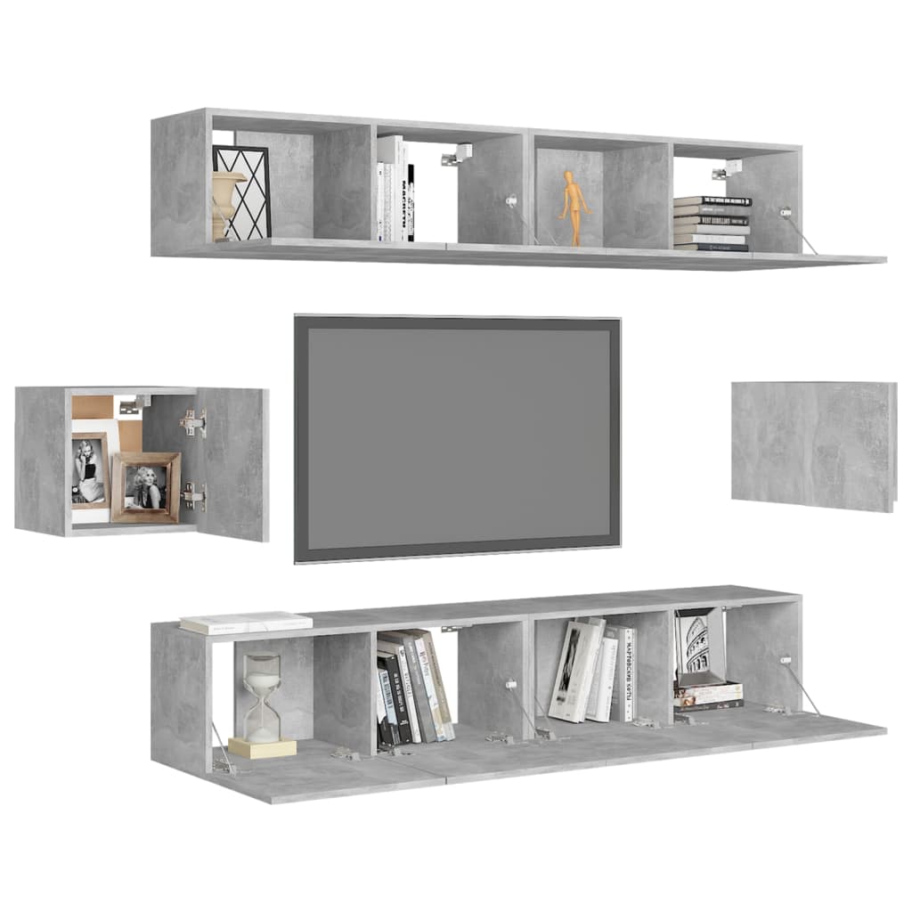 6-tlg. TV-Schrank-Set Betongrau Holzwerkstoff - Pazzar.ch