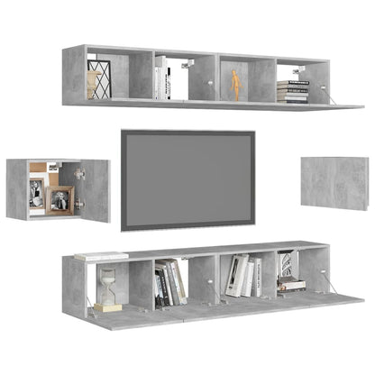 6-tlg. TV-Schrank-Set Betongrau Holzwerkstoff - Pazzar.ch