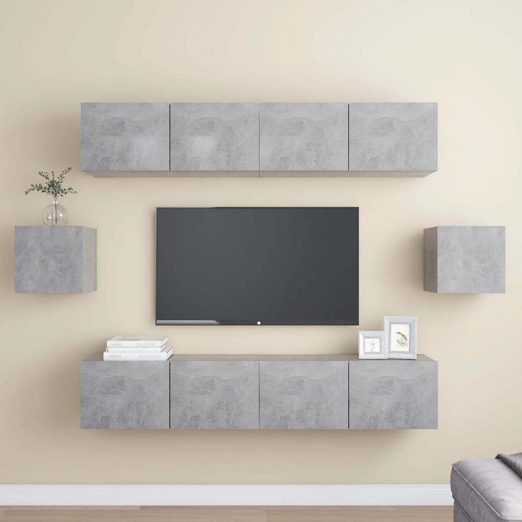 6-tlg. TV-Schrank-Set Betongrau Holzwerkstoff - Pazzar.ch
