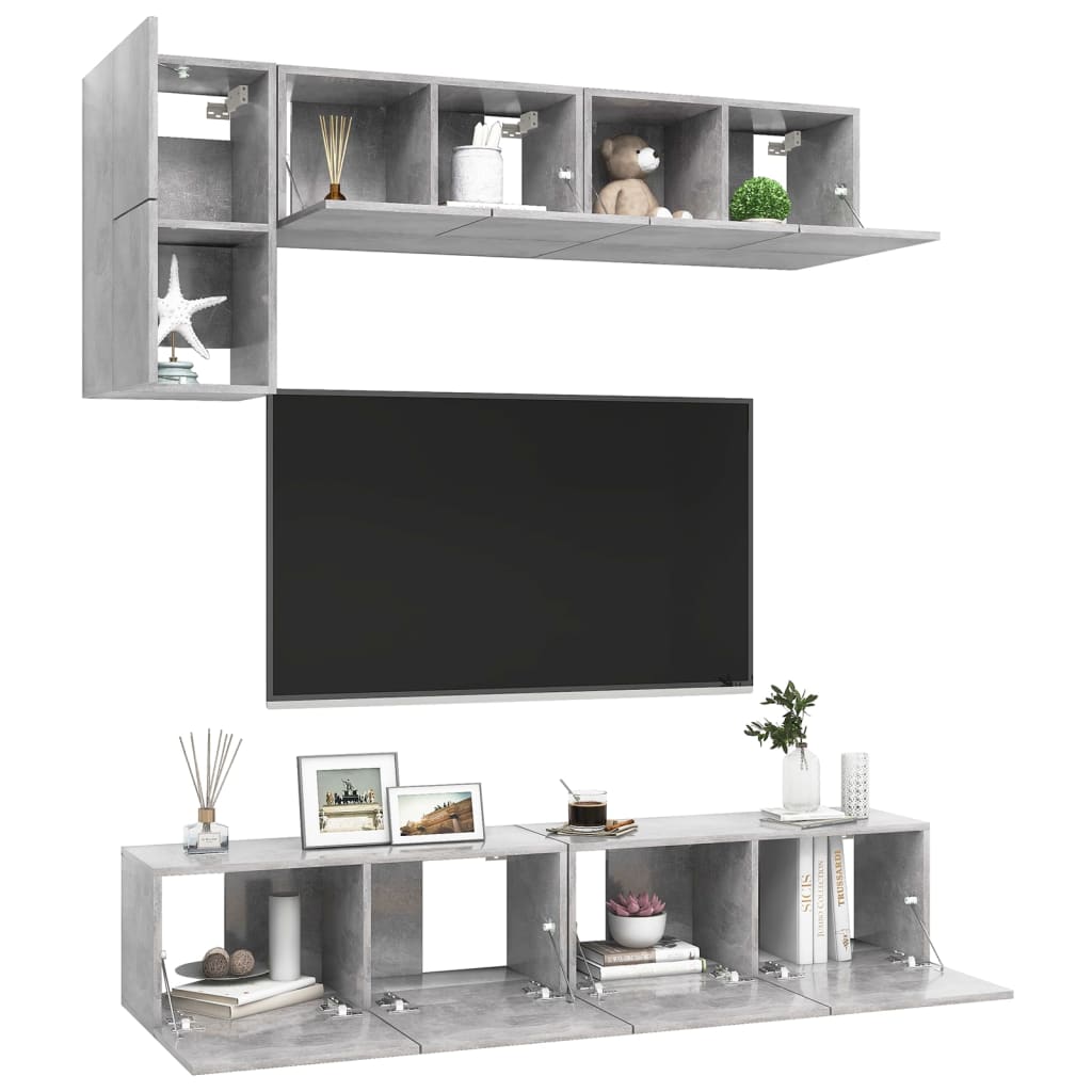 5-tlg. TV-Schrank-Set Betongrau Holzwerkstoff - Pazzar.ch