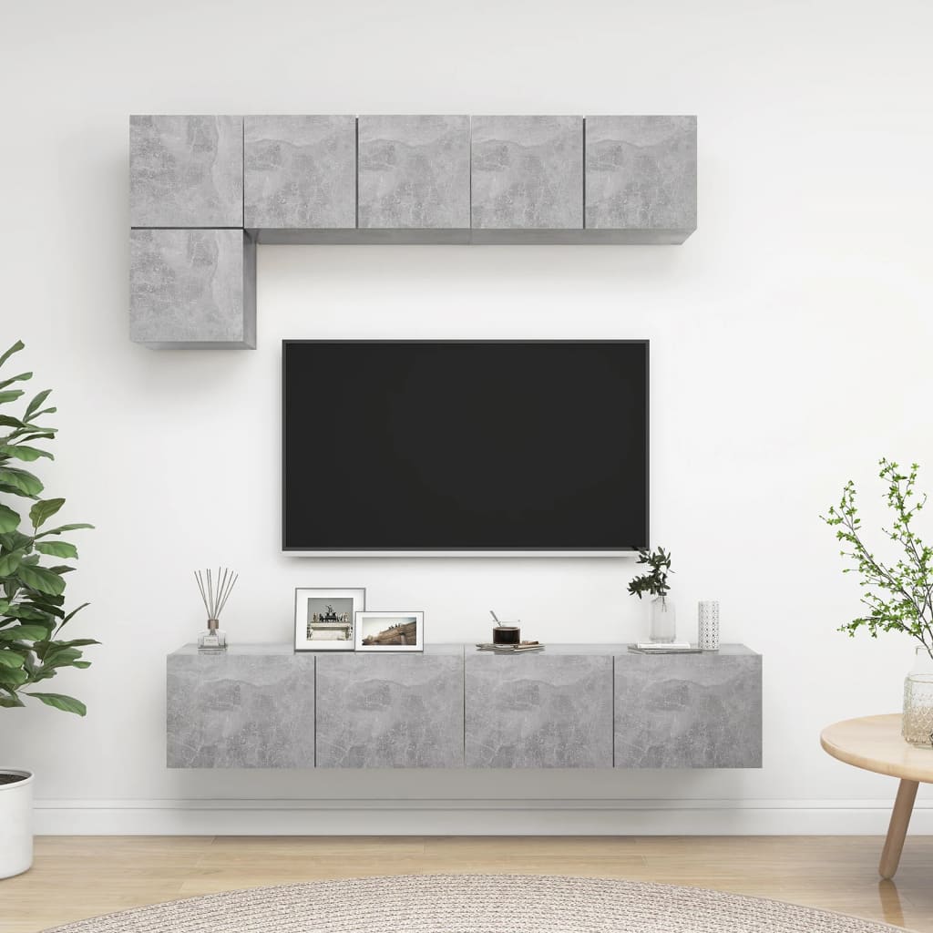 5-tlg. TV-Schrank-Set Betongrau Holzwerkstoff - Pazzar.ch