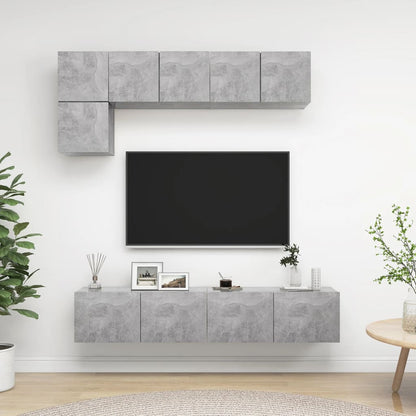 5-tlg. TV-Schrank-Set Betongrau Holzwerkstoff - Pazzar.ch