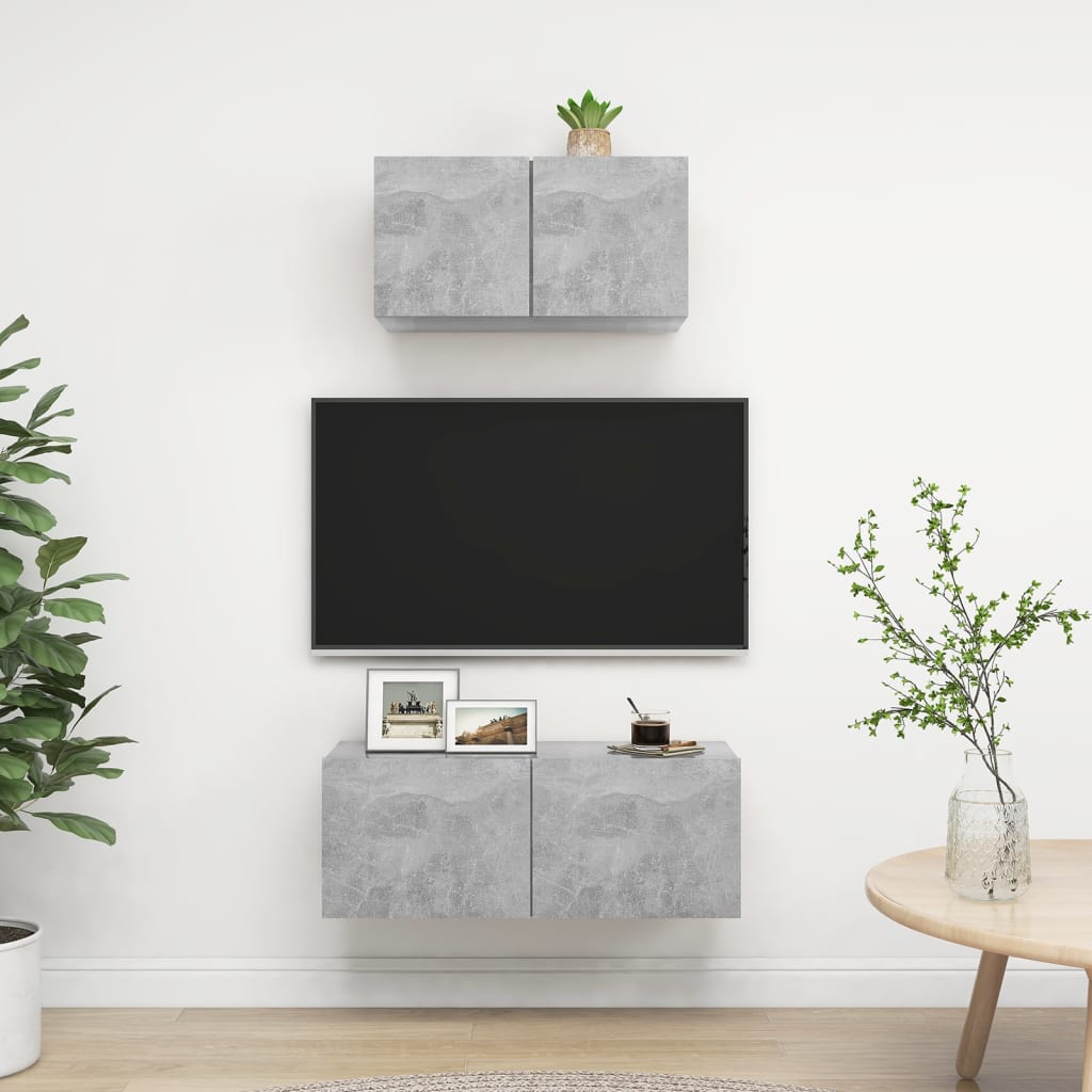 2-tlg. TV-Schrank-Set Betongrau Holzwerkstoff - Pazzar.ch