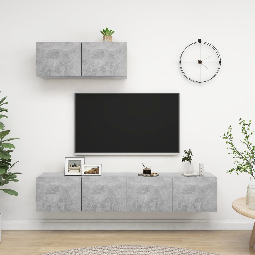 TV-Schränke 3 Stk. Betongrau Holzwerkstoff - Pazzar.ch