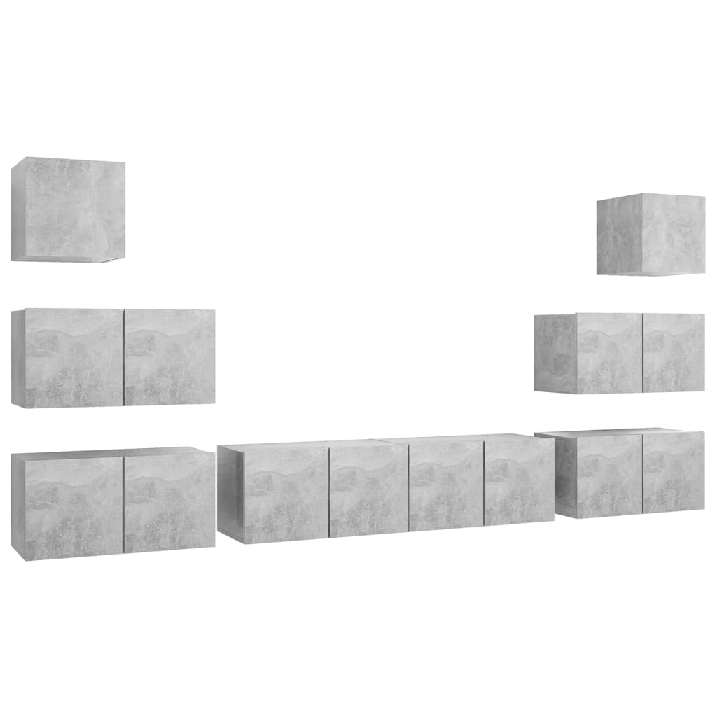 8-tlg. TV-Schrank-Set Betongrau Holzwerkstoff - Pazzar.ch