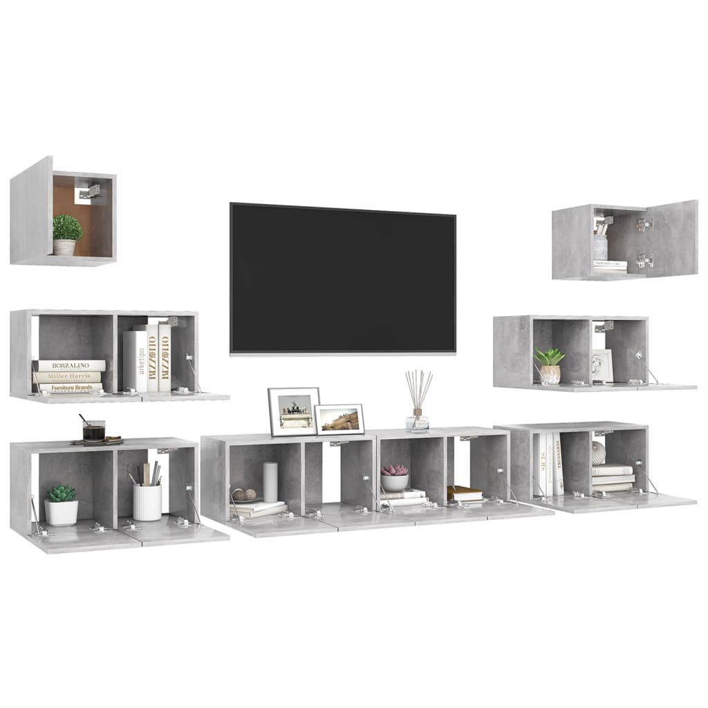 8-tlg. TV-Schrank-Set Betongrau Holzwerkstoff - Pazzar.ch