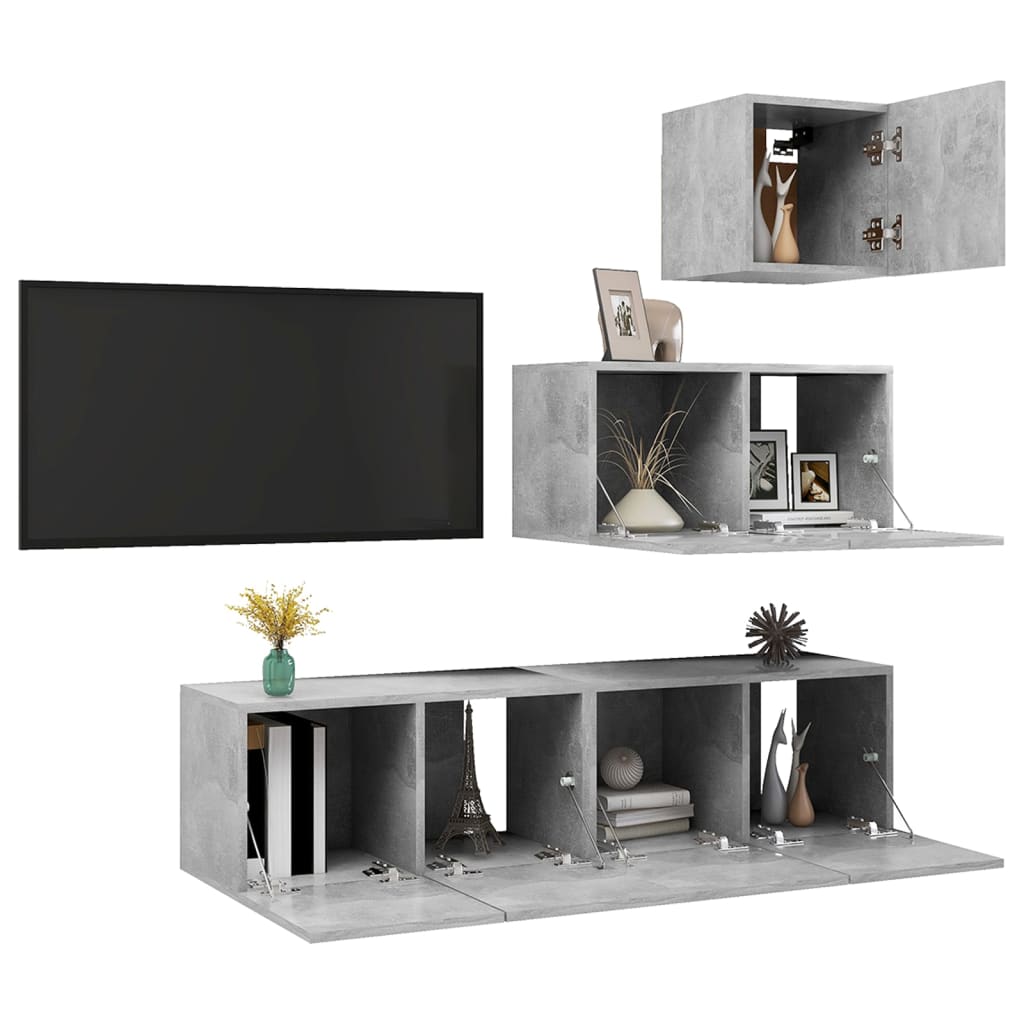 4-tlg. TV-Schrank-Set Betongrau Holzwerkstoff - Pazzar.ch