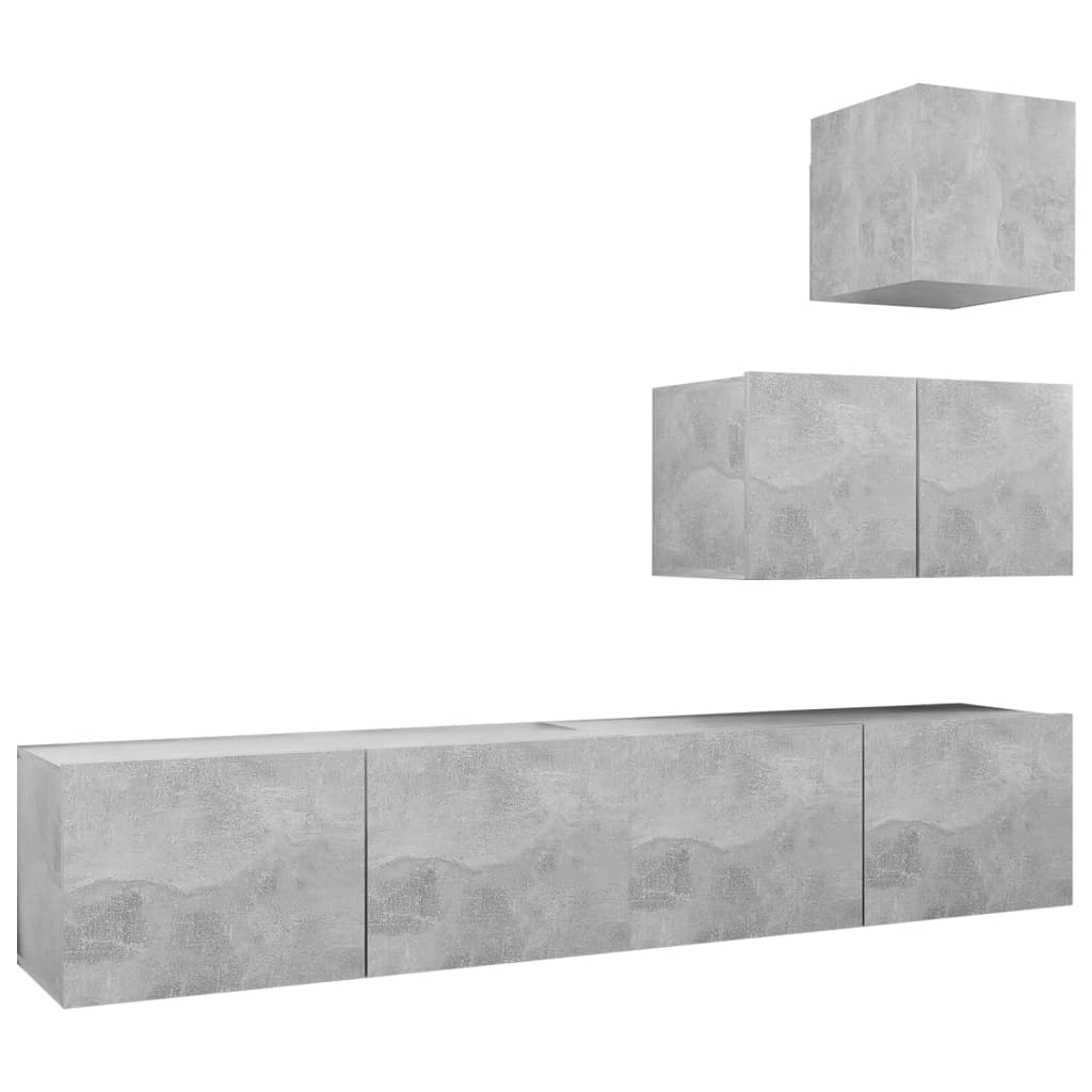 4-tlg. TV-Schrank-Set Betongrau Holzwerkstoff - Pazzar.ch
