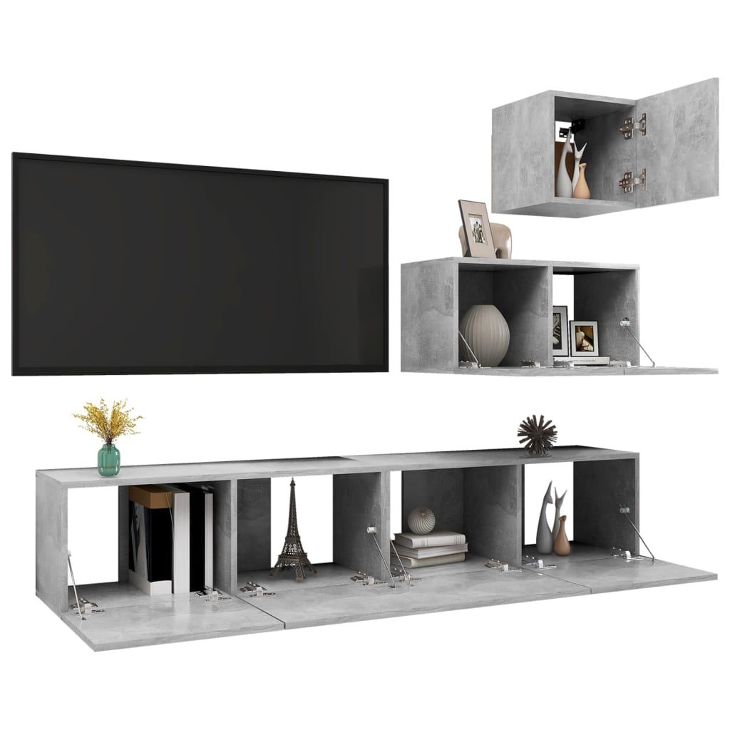 4-tlg. TV-Schrank-Set Betongrau Holzwerkstoff - Pazzar.ch