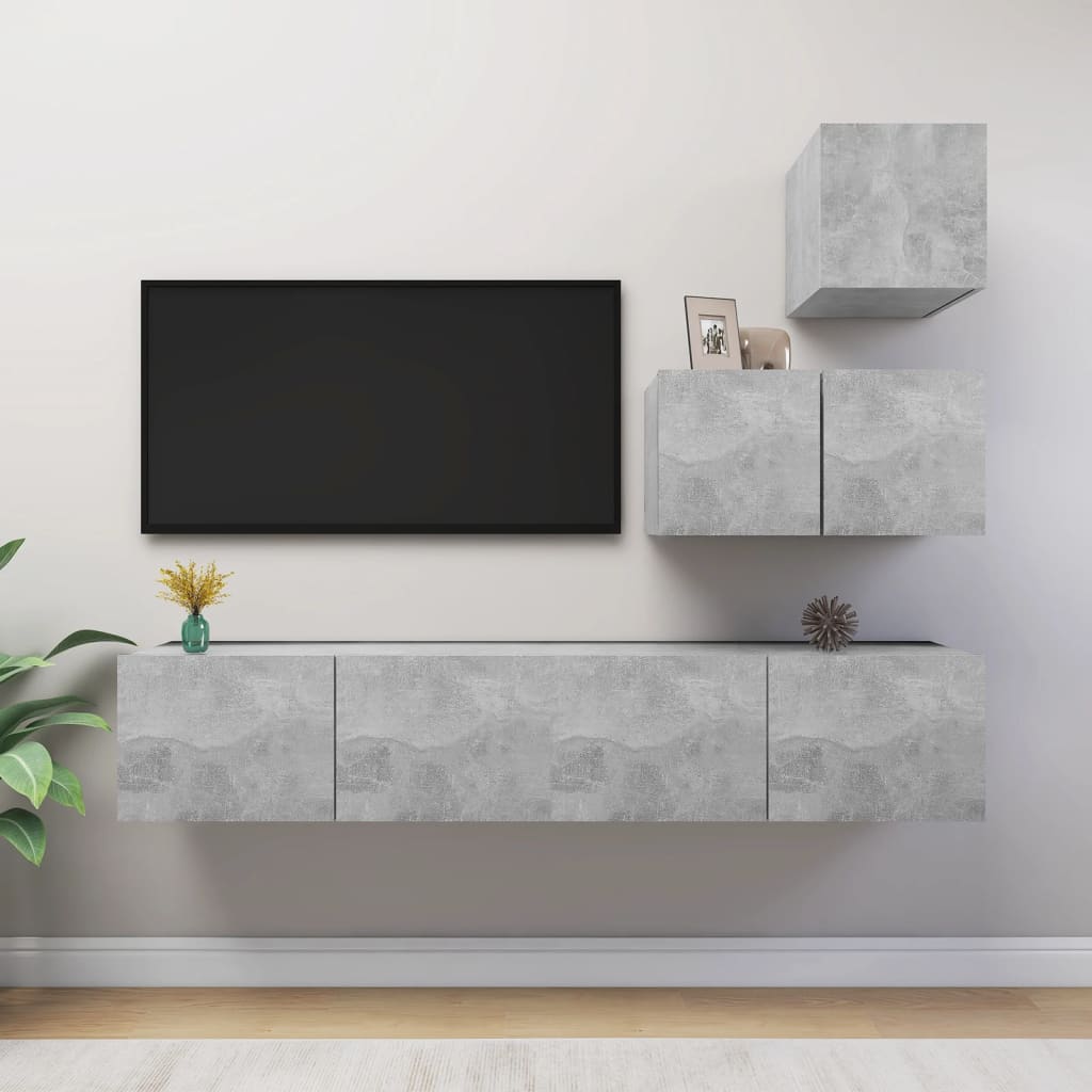 4-tlg. TV-Schrank-Set Betongrau Holzwerkstoff - Pazzar.ch