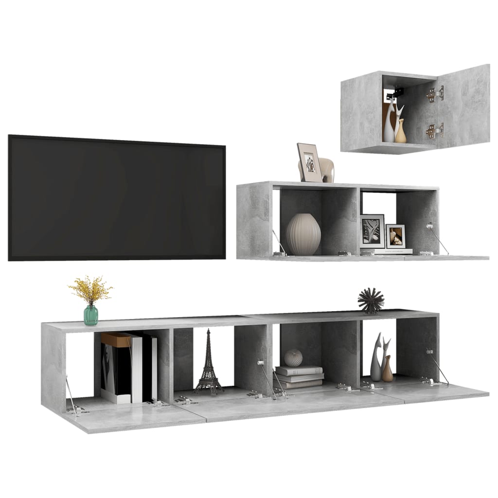 4-tlg. TV-Schrank-Set Betongrau Holzwerkstoff - Pazzar.ch