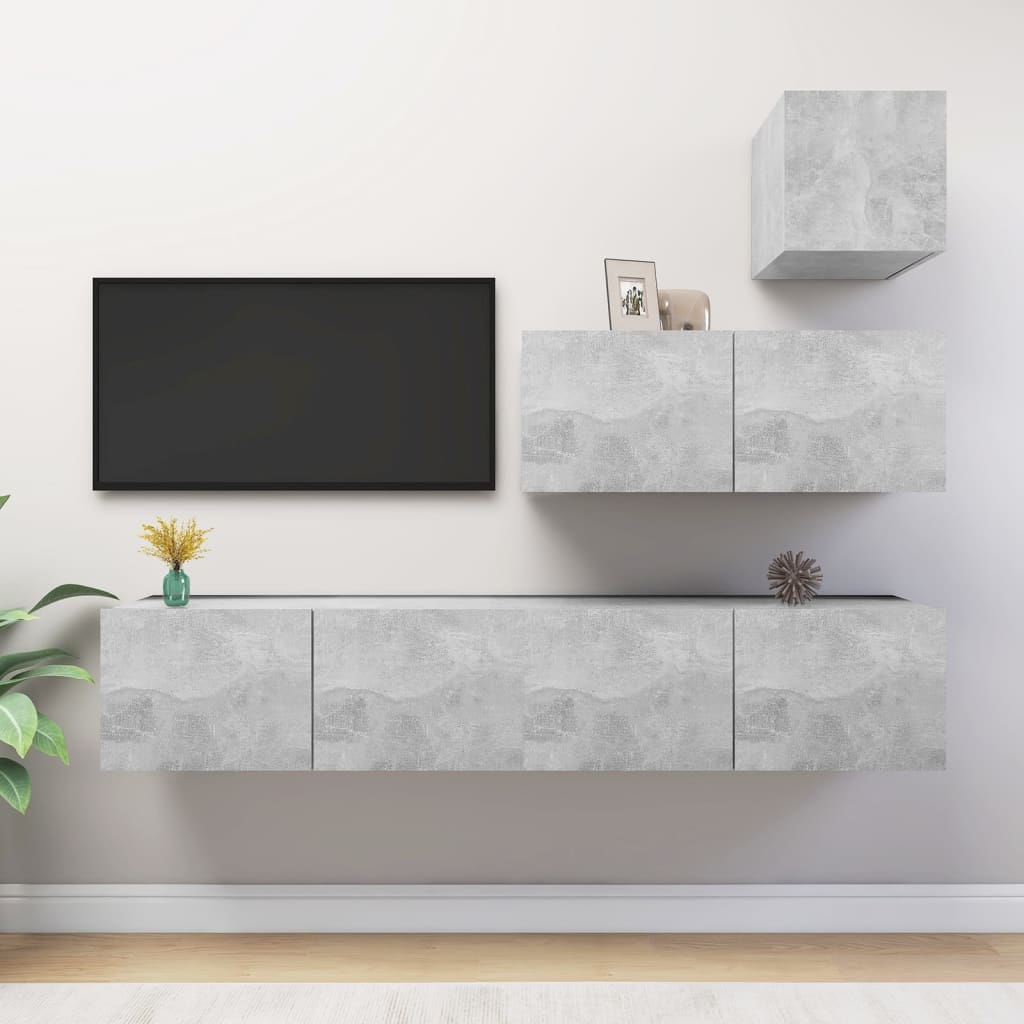 4-tlg. TV-Schrank-Set Betongrau Holzwerkstoff - Pazzar.ch