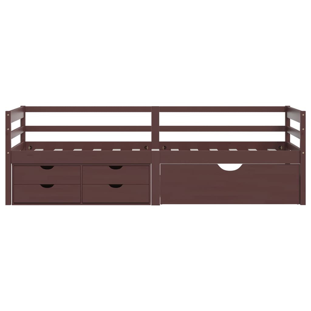 Massivholzbett mit Schubladen Dunkelbraun Kiefer 90x200 cm - Pazzar.ch