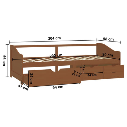 Tagesbett 3-Sitzer Schubladen Honigbraun Kiefernholz 90x200 cm - Pazzar.ch