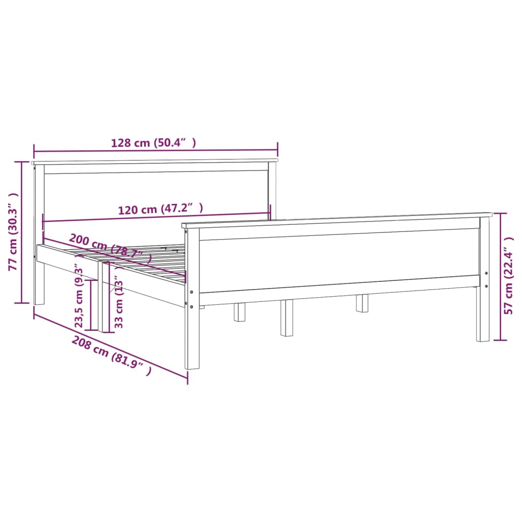 Massivholzbett ohne Matratze 120x200 cm Kiefernholz