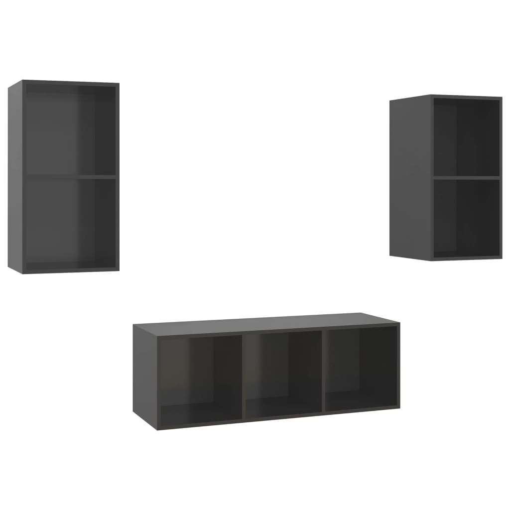 3-tlg. TV-Schrank-Set Hochglanz-Grau Holzwerkstoff - Pazzar.ch