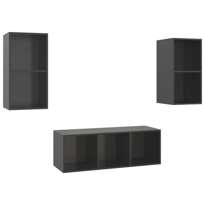 3-tlg. TV-Schrank-Set Hochglanz-Grau Holzwerkstoff - Pazzar.ch