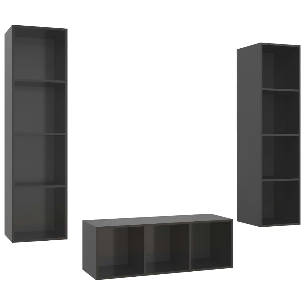 3-tlg. TV-Schrank-Set Hochglanz-Grau Holzwerkstoff - Pazzar.ch