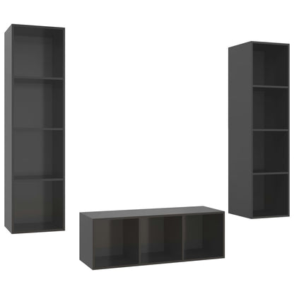 3-tlg. TV-Schrank-Set Hochglanz-Grau Holzwerkstoff - Pazzar.ch
