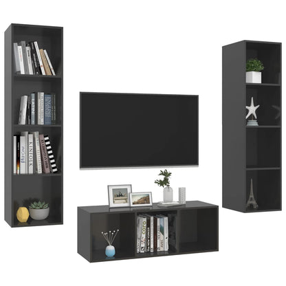 3-tlg. TV-Schrank-Set Hochglanz-Grau Holzwerkstoff - Pazzar.ch