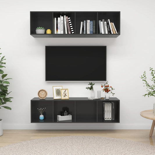 TV-Wandschränke 2 Stk. Hochglanz-Grau Holzwerkstoff - Pazzar.ch