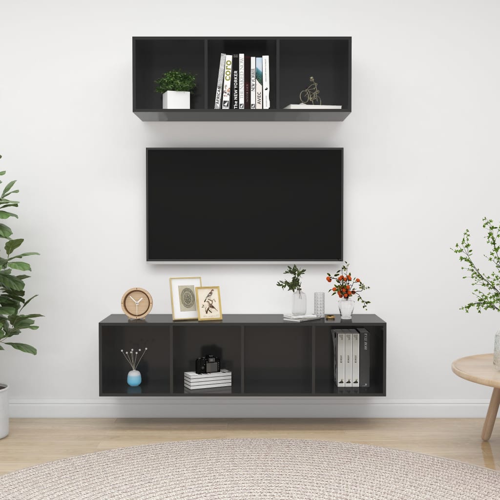 2-tlg. TV-Schrank-Set Hochglanz-Grau Holzwerkstoff - Pazzar.ch