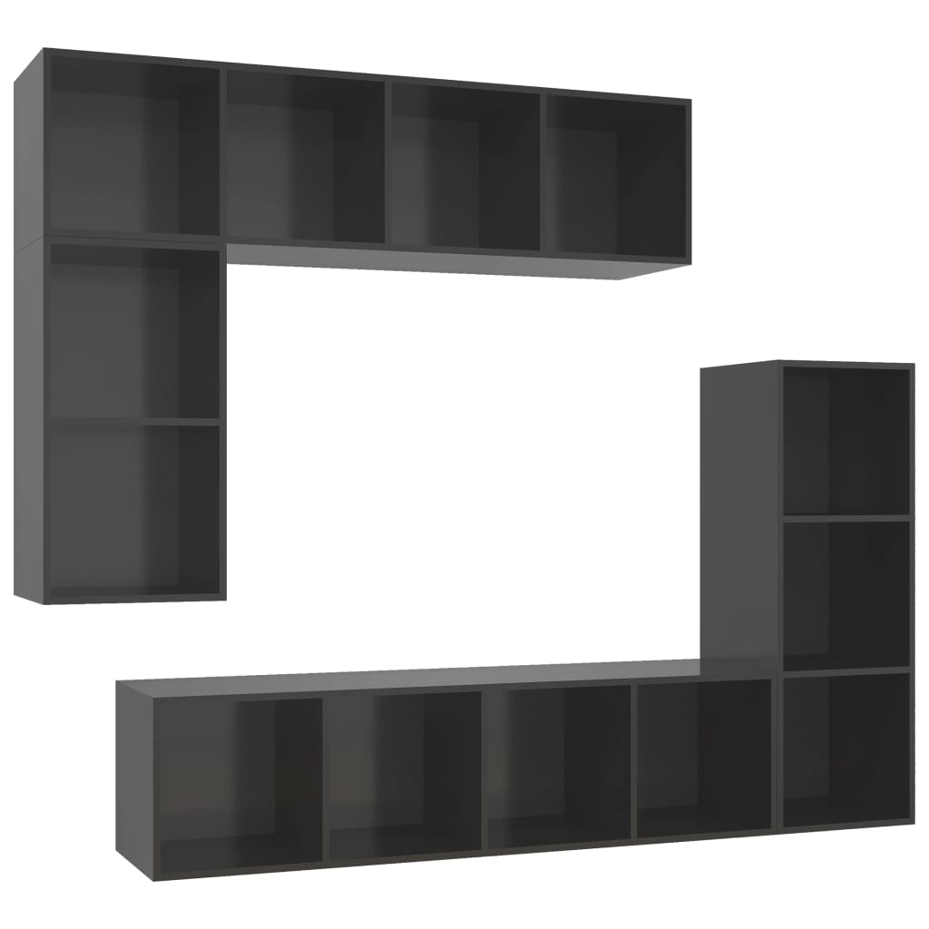 4-tlg. TV-Schrank-Set Hochglanz-Grau Holzwerkstoff - Pazzar.ch