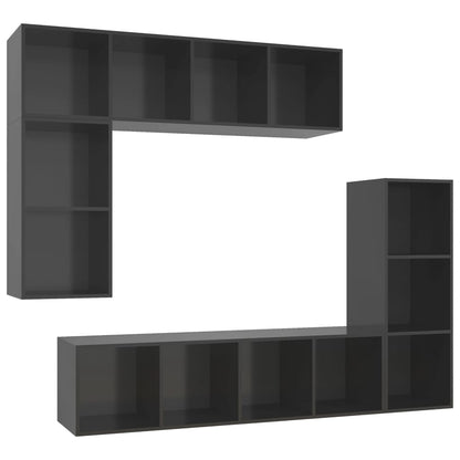 4-tlg. TV-Schrank-Set Hochglanz-Grau Holzwerkstoff - Pazzar.ch