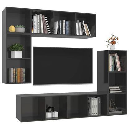 4-tlg. TV-Schrank-Set Hochglanz-Grau Holzwerkstoff - Pazzar.ch