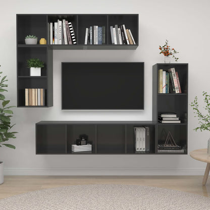 4-tlg. TV-Schrank-Set Hochglanz-Grau Holzwerkstoff - Pazzar.ch