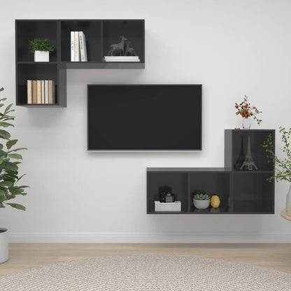 TV-Wandschränke 4 Stk. Hochglanz-Grau Holzwerkstoff - Pazzar.ch