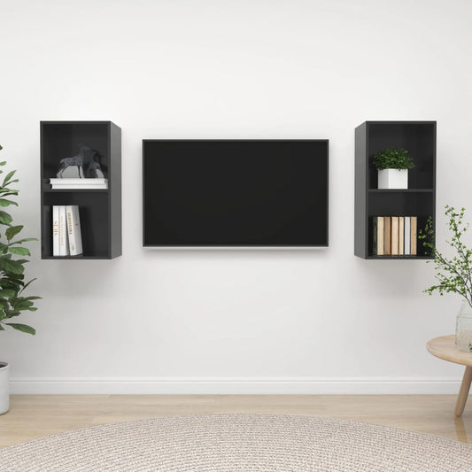 TV-Wandschränke 2 Stk. Hochglanz-Grau Holzwerkstoff - Pazzar.ch