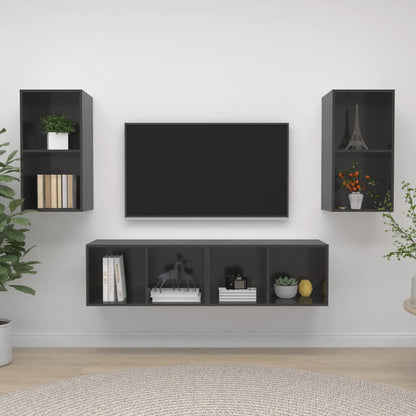 TV-Wandschränke 4 Stk. Hochglanz-Grau Holzwerkstoff - Pazzar.ch